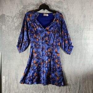 Tanya Taylor Womens Dress 2 Natalia Silk Blend Fit Flare Long Sleeve Blue Floral